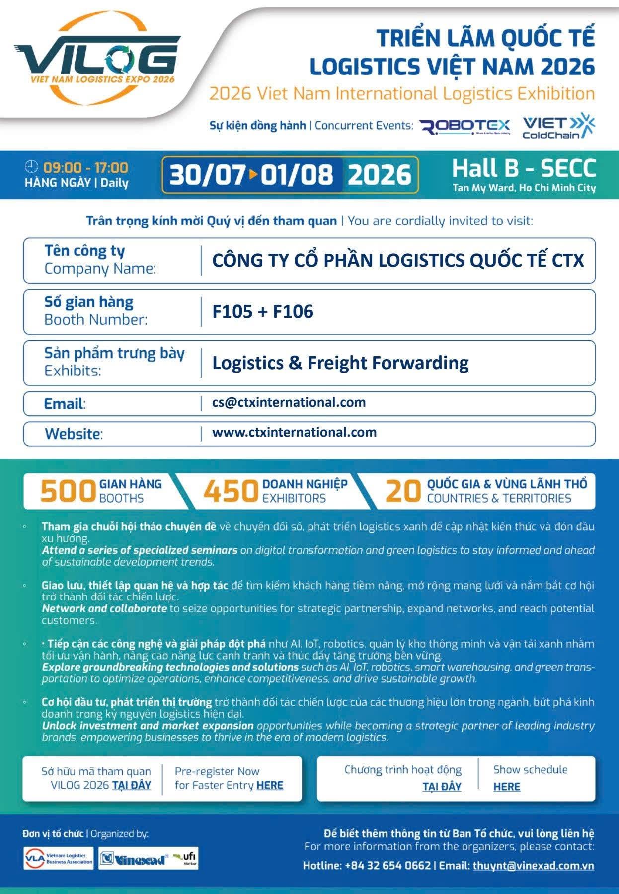 THƯ MỜI THAM QUAN GIAN HÀNG CTX LOGISTICS TẠI TRIỂN LÃM QUỐC TẾ LOGISTICS VIỆT NAM - VILOG 2026